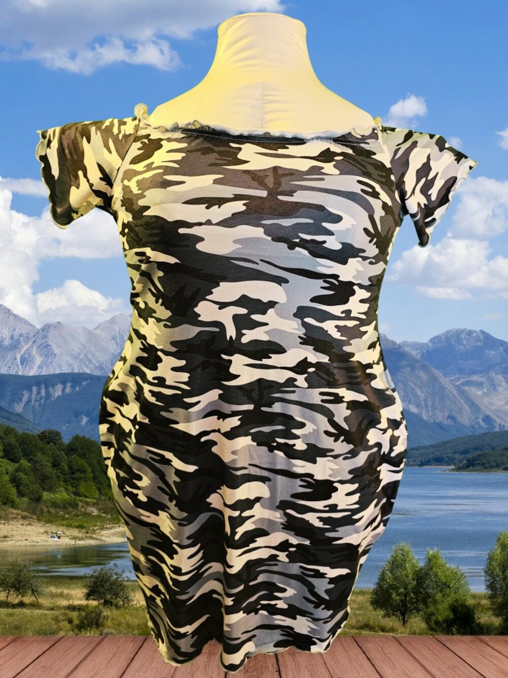 SHEIN Curve 3XL Camo Bodycon Mini Dress Black Gray Stretch Plus Size